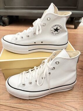 Converse White Leather Chuck Taylor Platform High Top Sneakers